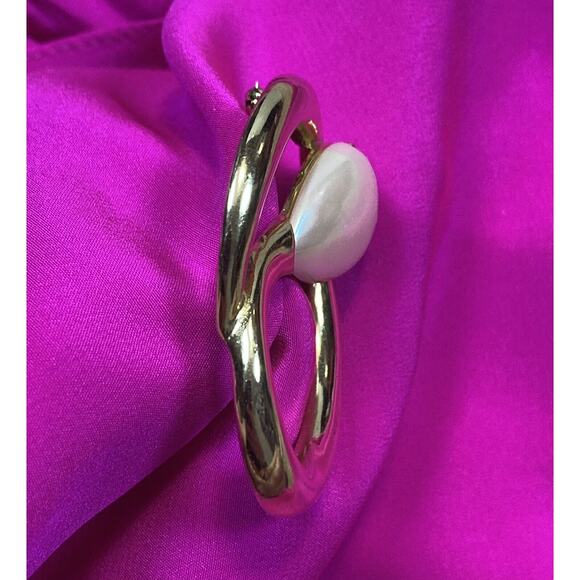 Vintage EDWIN PEARL PEP Brooch Pin Gold Tone w/ Pearl 2” x 1.75" RARE - Picture 5 of 13